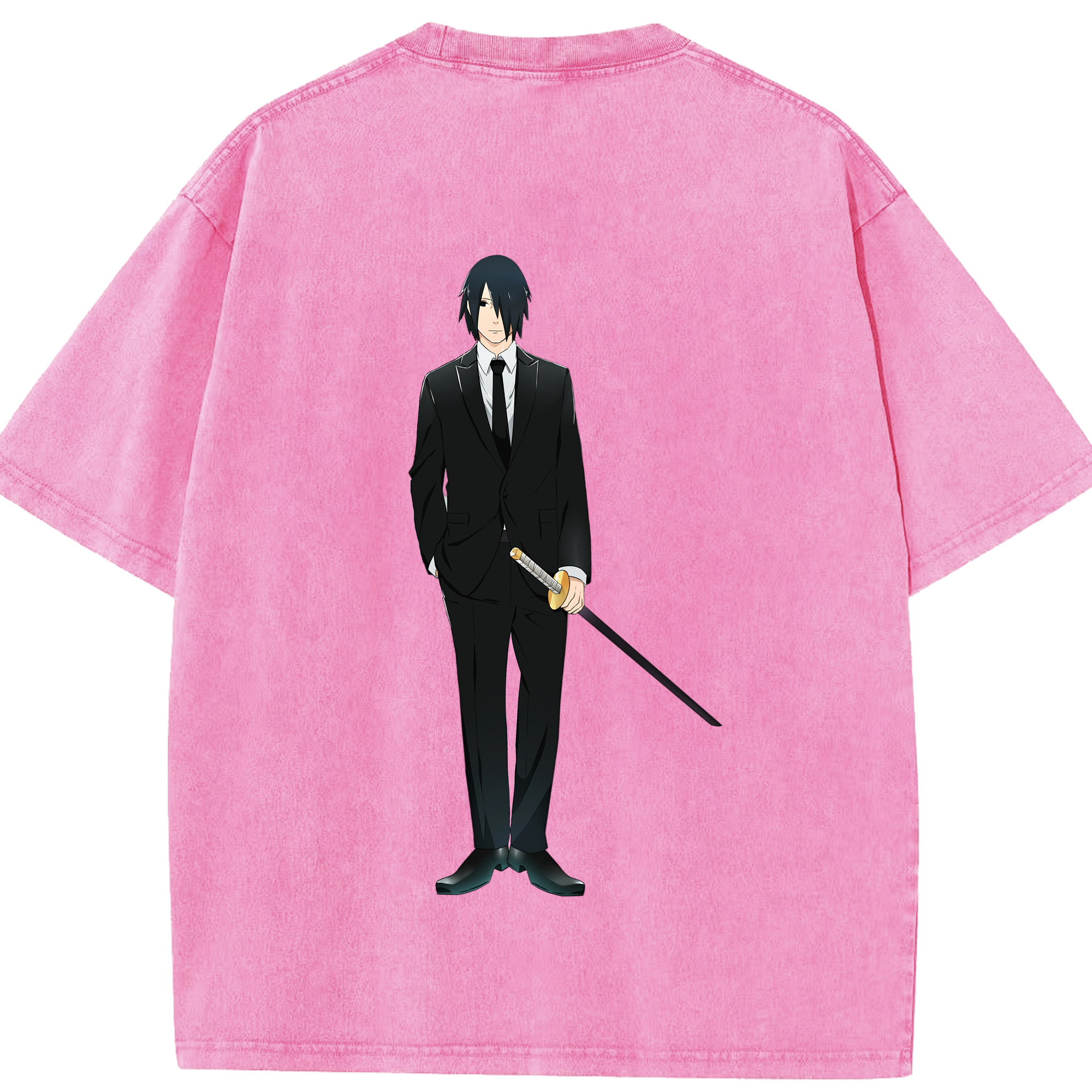 （画像用） NARUTO -ナルト- うちは サスケ Uchiha Sasuke 綿100% ヴィンテージ風 半袖Tシャツ（背面プリント）